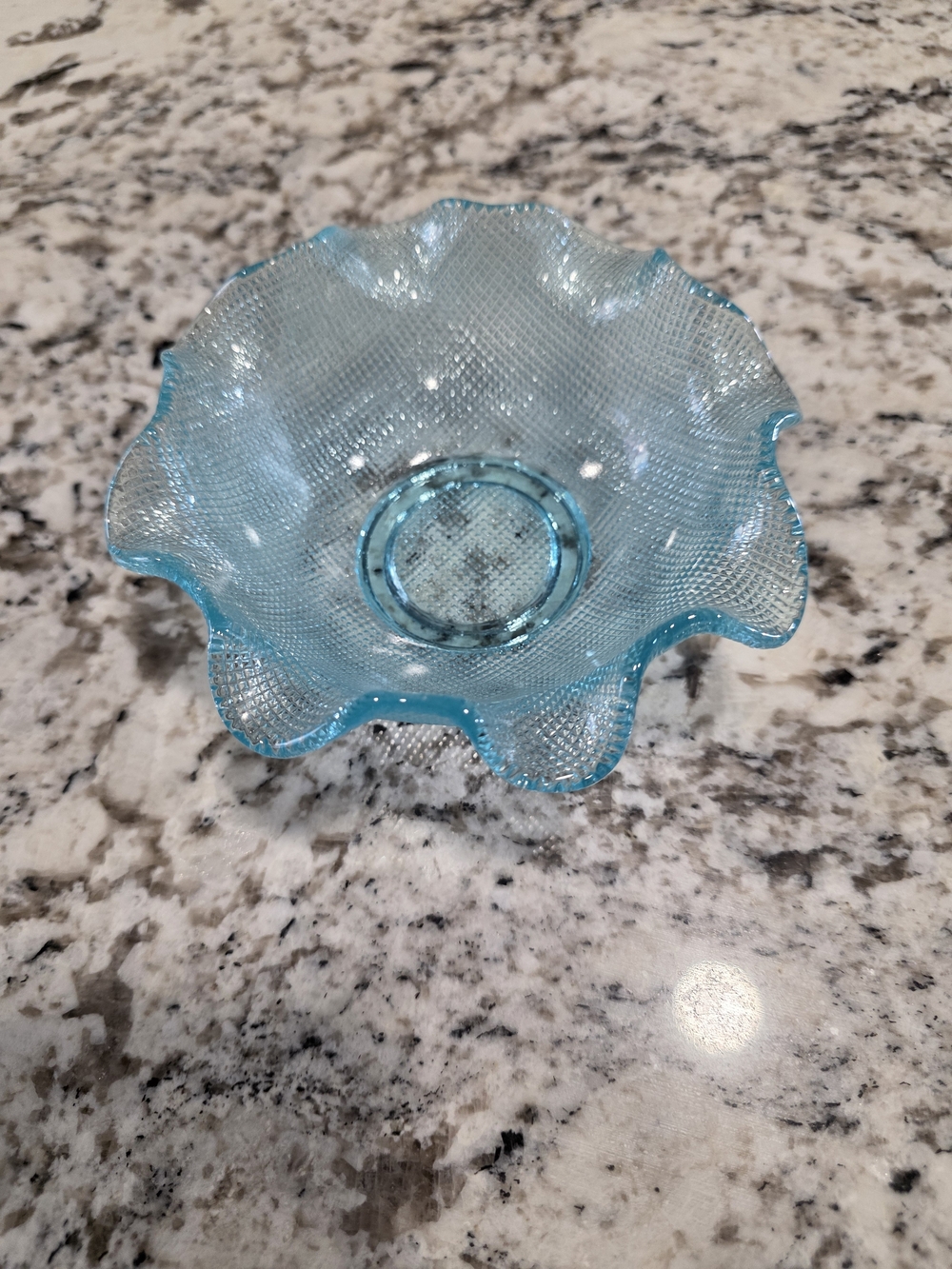 Vintage Fenton Light Blue Carnival Glass Bowl, Waffle Pattern